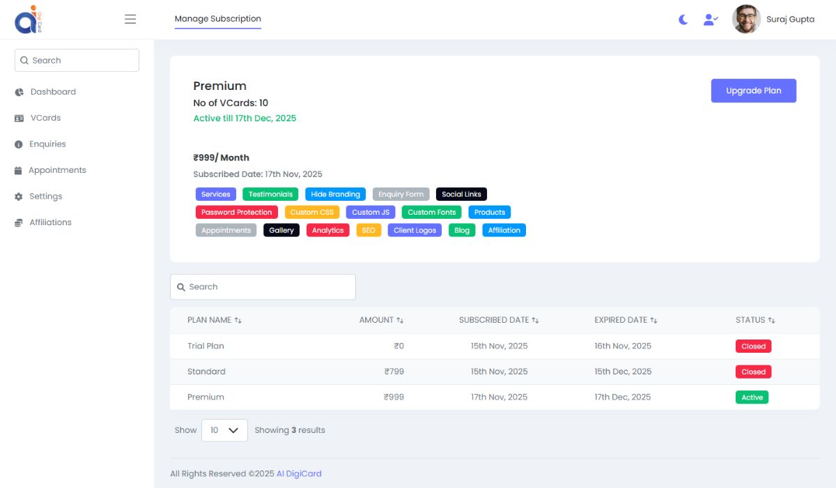 Manage Subscription